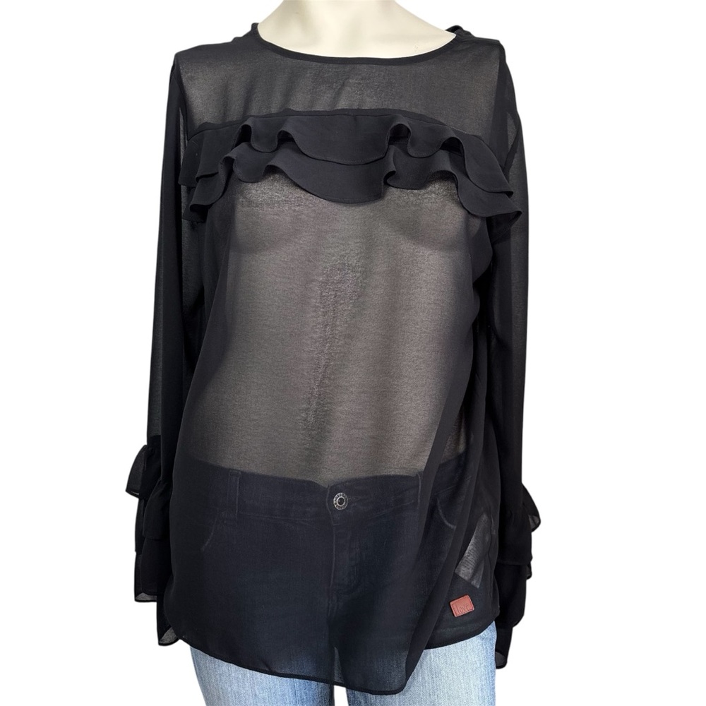 Peace love world black mesh ruffle long sleeve